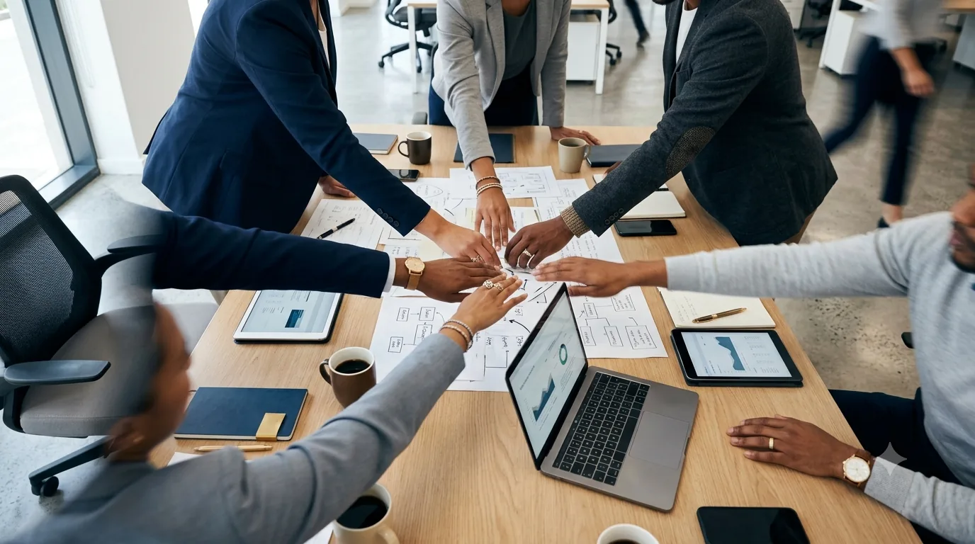 Two professionals shaking hands in modern office with natural light